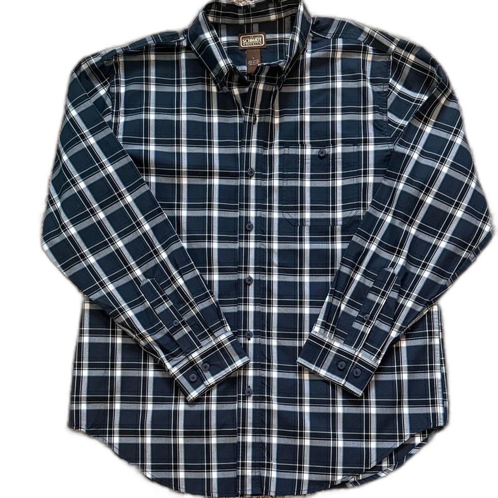 C.E. Schmidt Workwear Plaid Button Down Shirt Mens Large Navy Black Gorpcore NWT